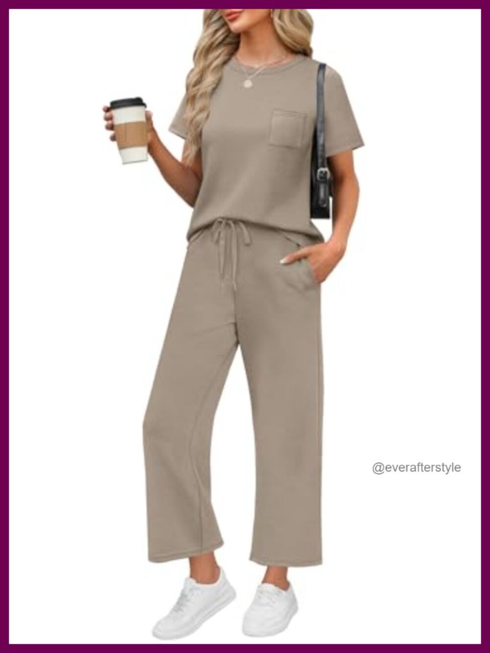 2 Piece Short Sleeve Wide Leg Crop Pants Lounge Set